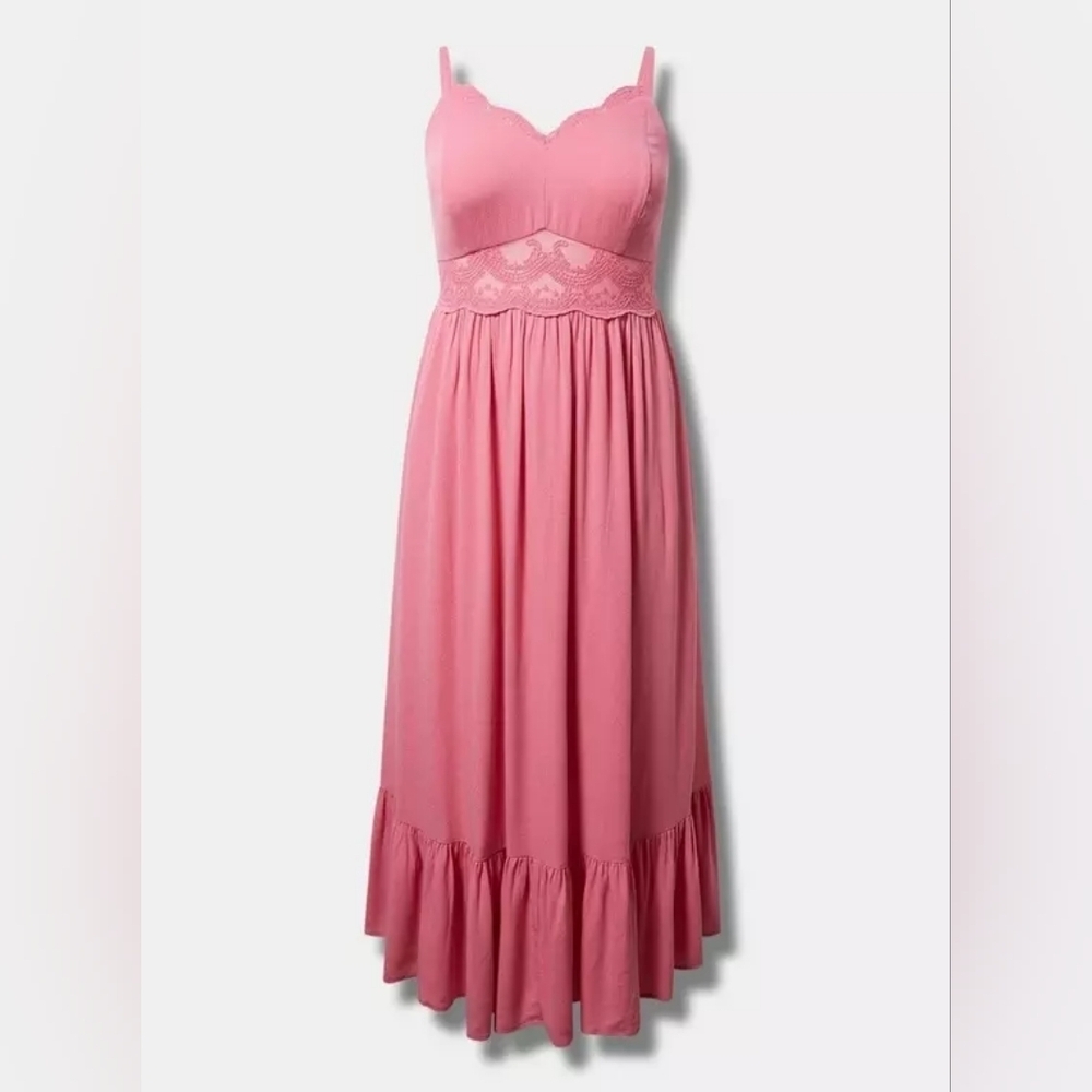 Torrid Maxi Washable Gauze Lace Inset Dress in Chateau Rose, Sz 2x. NWT - Picture 4 of 6